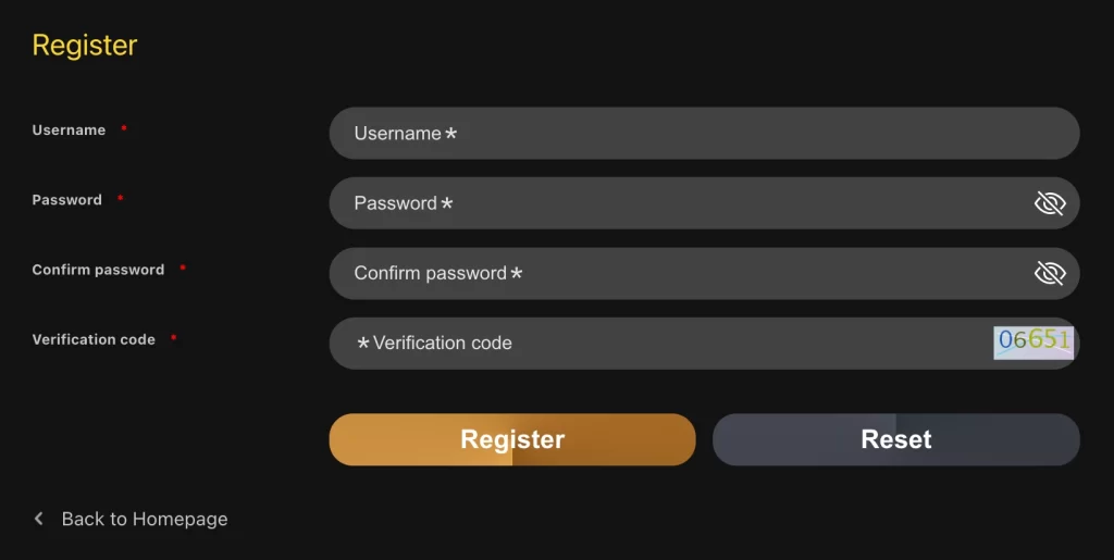 UYYWIN app registration screen on mobile device